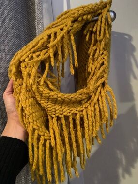 Mustard Yellow Chunky Knit Fringe Infinity Scarf